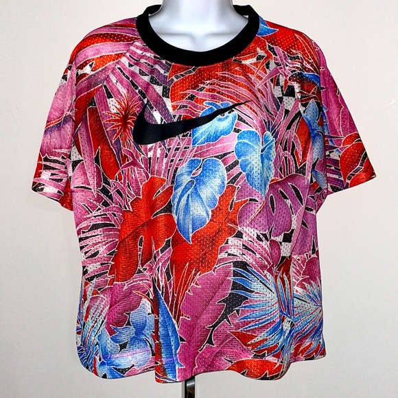 Nike tropical Hawaiian floral mesh top tee - Picture 1 of 6